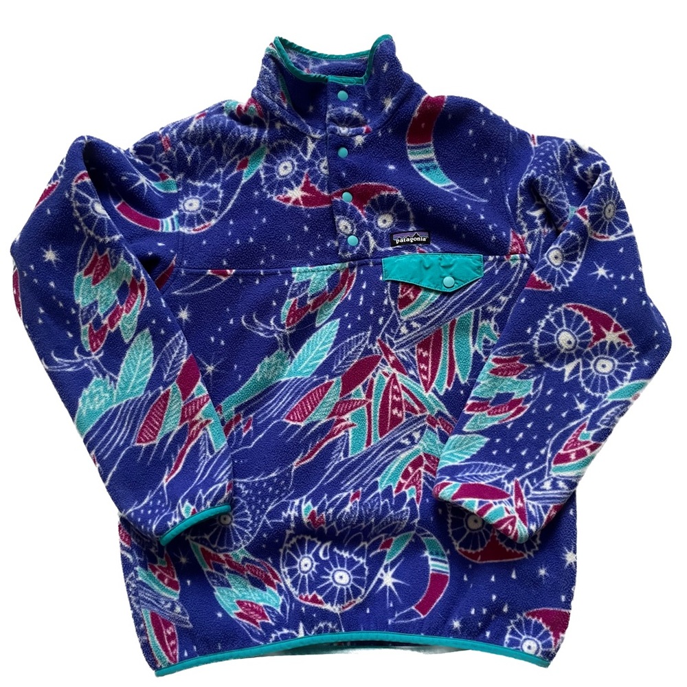 Patagonia Synchilla Fleece Medium Harvest Moon Owl Print Snap-T Pullover M